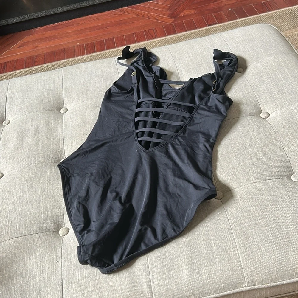 Bleu Rod Beattie Black Ruffle One Piece‎ Swim Size 12